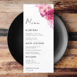 Menu Mariage botanique floral rose chaud vibrant<br><div class="desc">Ce menu de mariage élégant avec du texte personnalisé et des fleurs roses ferait un merveilleux ajout à votre fête! Modifiez facilement le texte en cliquant sur l'option "personnaliser ce modèle".</div>