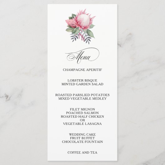 Menu Mariage botanique King Protea Watercolor (Devant)