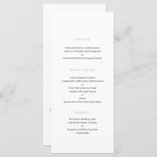 Menu Mariage botanique, mariage minimal (Devant / Derrière)