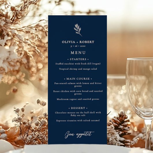Menu Mariage Botanique Minimaliste Élégant