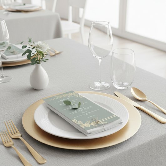 Menu Mariage Botanique Moderne Vert Sauge Or
