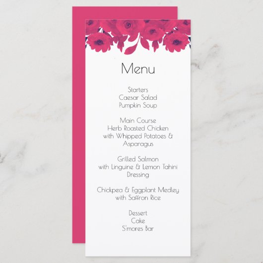 Menu Mariage botanique rose foncé et rose chaud (Devant / Derrière)