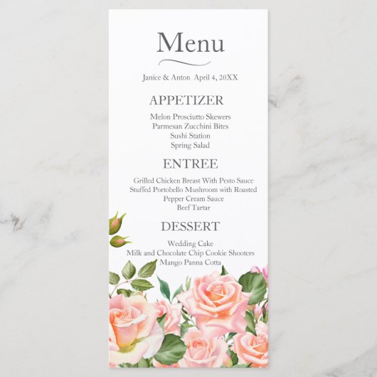 Menu Mariage botanique rose pâle (Devant)