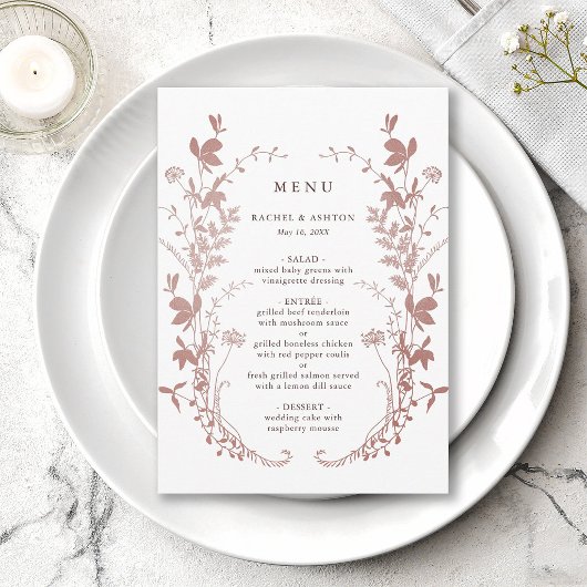 Menu Mariage Botanique Rose Poussiéreuse Romantique
