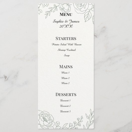 Menu Mariage Botanique Sage (Devant)