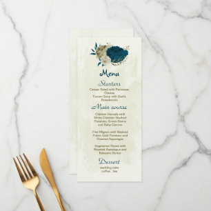Menu mariage botanique turquoise bleu et beige