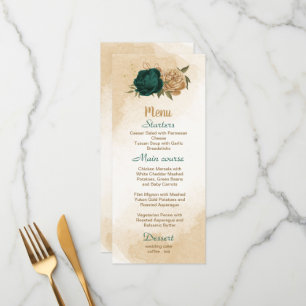 Menu Mariage botanique vert émeraude beige or