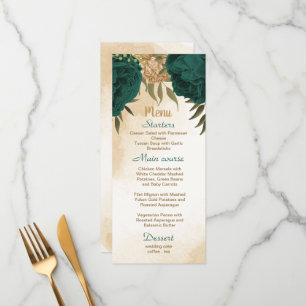 Menu Mariage botanique vert émeraude beige or