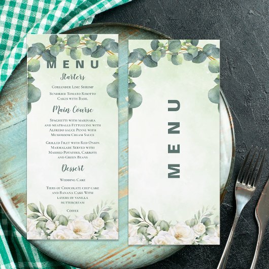 Menu Mariage botanique vert eucalyptus décoration de dî