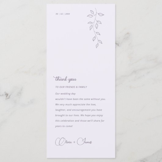 Menu mariage Botanique & Violet Vintage (Dos)