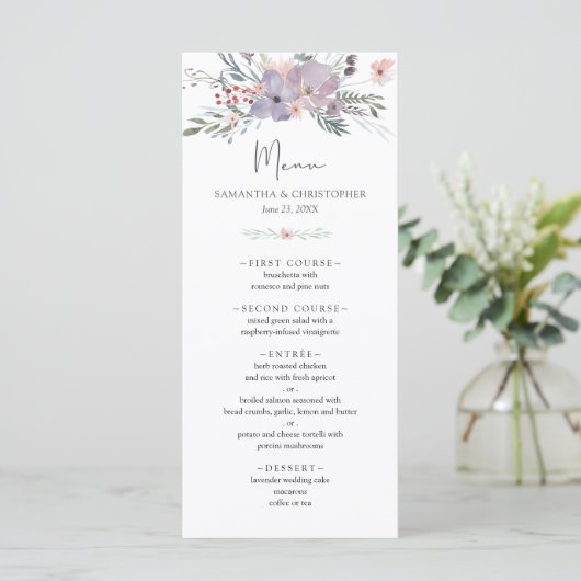 Menu Mariage Bouquet Fleur sauvage aquarelle (Debout devant)
