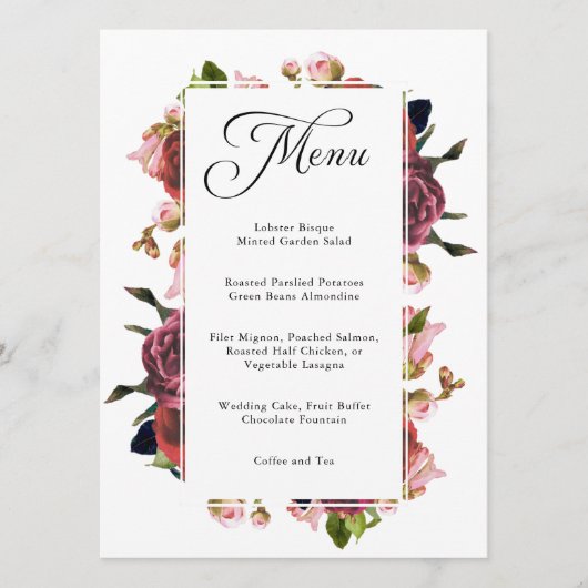 Menu Mariage Bouquet Floral Rose (Devant)