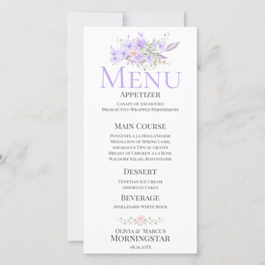 Menu Mariage Bouquet Floral Spring (Devant)