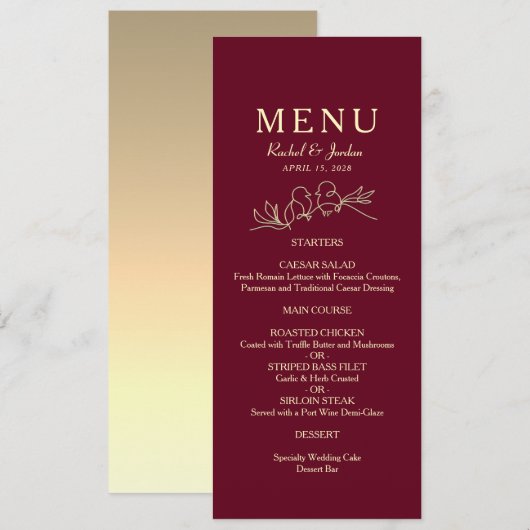 Menu Mariage Bourgogne (Devant / Derrière)