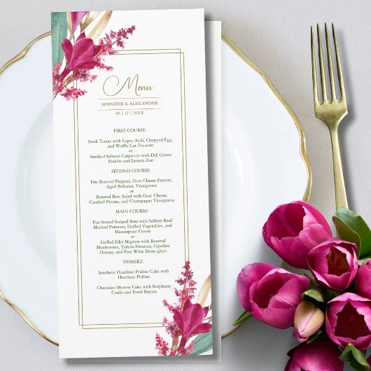 Menu Mariage Bourgogne & Gold Bloom