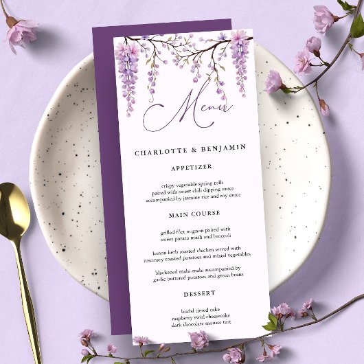 Menu Mariage Branches de Glycine Violette Florale