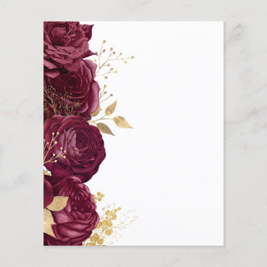 Menu Mariage Budget Burgundy Gold Floral Script (Dos)