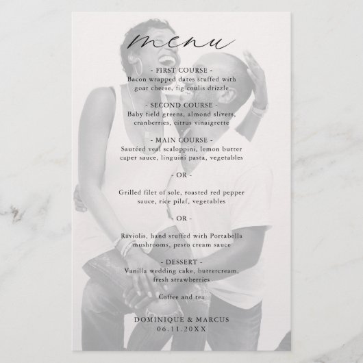 Menu Mariage Budget Élégant Photo Simple Chic (Devant)