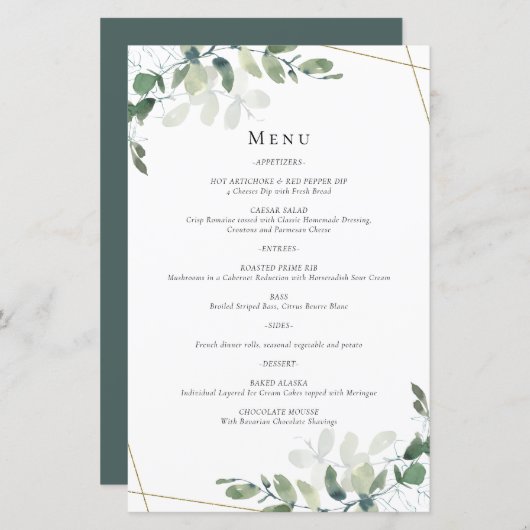 Menu Mariage BUDGET Eucalyptus (Devant / Derrière)