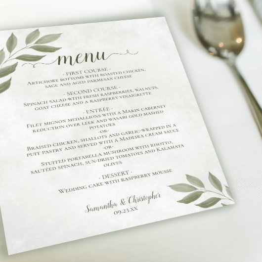Menu Mariage Budget Feuille Sage Green