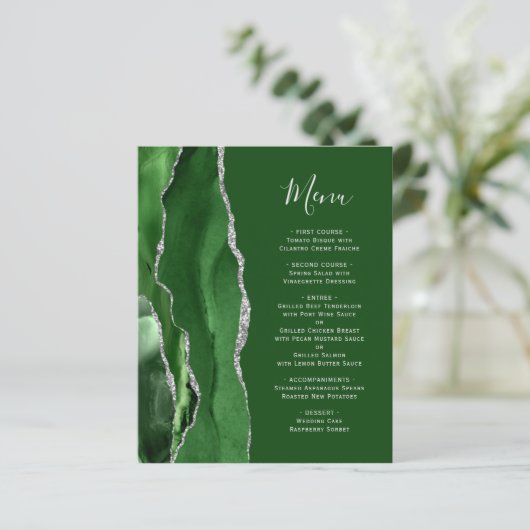 Menu Mariage Budget Hunter Green Silver Agate (Debout devant)