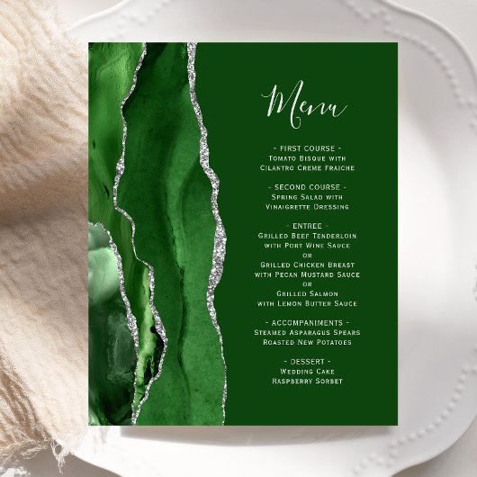 Menu Mariage Budget Hunter Green Silver Agate