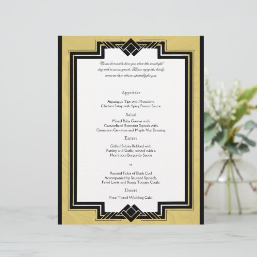Menu Mariage Cadre Art Déco Black White Gold (Debout devant)
