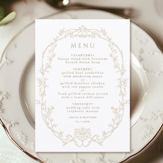 Menu Mariage Cadre Floral Orné de Sable