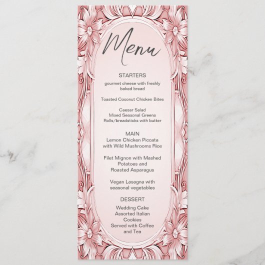 Menu Mariage Cadre Floral Rose (Devant)