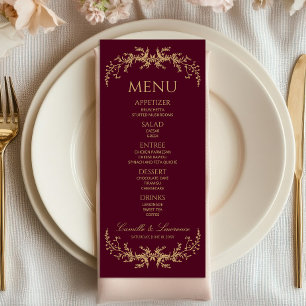 Menu Mariage Cadre Floral Toile Champagne Bourgogne