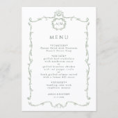 Menu Mariage Cadre Moderne Classique Français Vert Saug (Devant)
