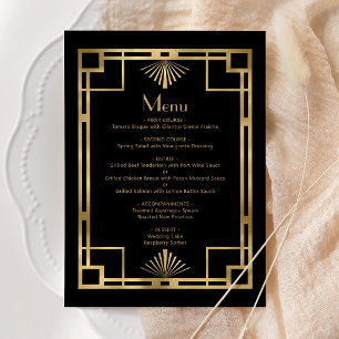 Menu Mariage Cadre Noir Or Déco des Années 1920