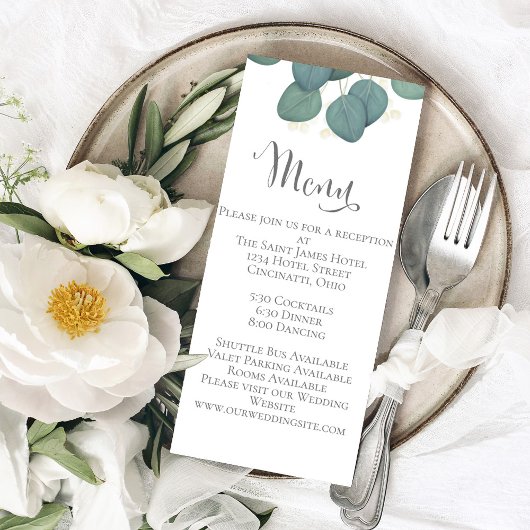 Menu mariage Calligraphie Eucalyptus Vert