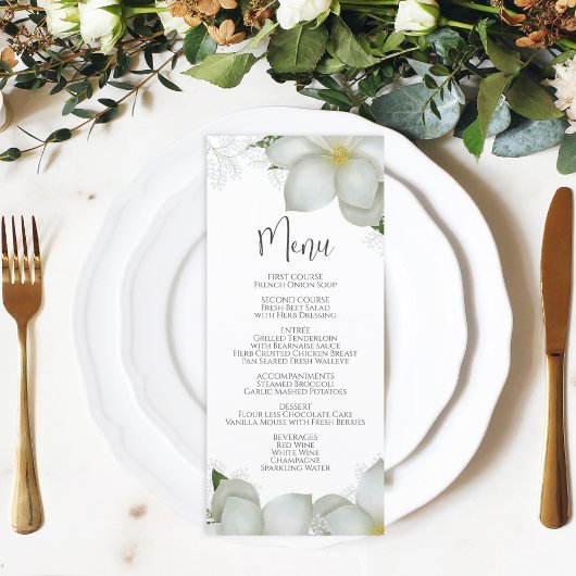 Menu mariage Calligraphie Floral Magnolia