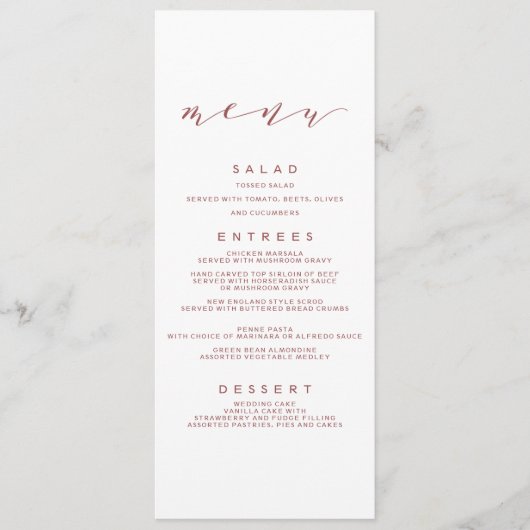 Menu Mariage Calligraphie | Marsala (Devant)
