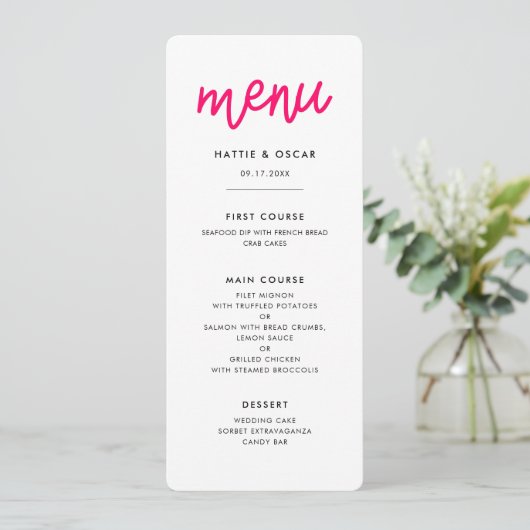 Menu Mariage calligraphie moderne (Debout devant)