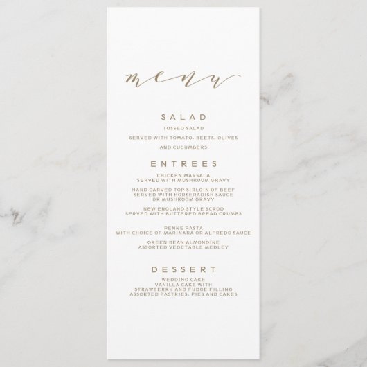 Menu Mariage Calligraphie | Or (Devant)