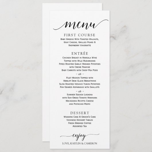 Menu Mariage Calligraphie romantique | 4 x 9 | Noi (Devant / Derrière)