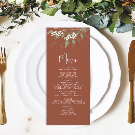 Menu mariage Calligraphie Terracotta Floral