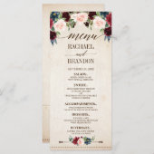 Menu Mariage campagnard de Boho Rustique Floral de la m (Devant / Derrière)