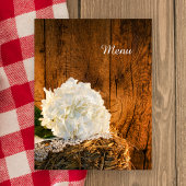 Menu Mariage campagnard en bois d'Hydrangea blanc 