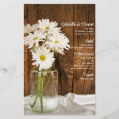 Menu Mariage campagnard Mason Jar et White Daisies (Devant)