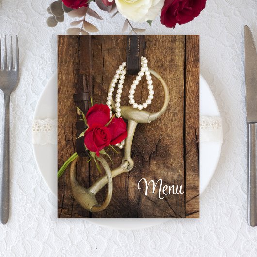 Menu Mariage campagnard Red Roses et Horse Bit