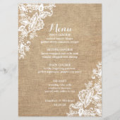 Menu Mariage campagnard Rustique Burlap Et Dentelle (Devant)