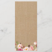 Menu Mariage campagnard rustique Burlap Vintage Fl (Dos)
