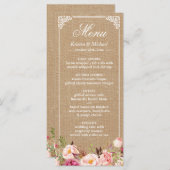 Menu Mariage campagnard rustique Burlap Vintage Fl (Devant / Derrière)