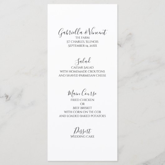 Menu Mariage campagnard rustique Orchidée Elegance (Dos)