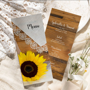 Menu Mariage campagnard tournesol et dentelle