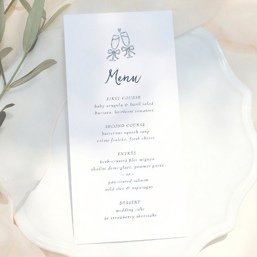 Menu Mariage Caprice Rétro Doodle Rayures Bleues