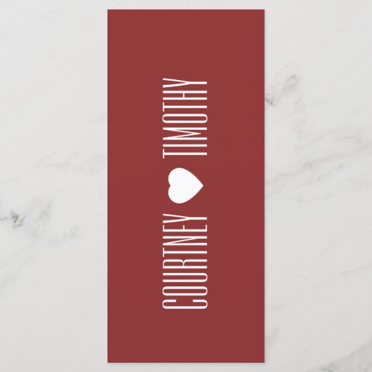 Menu Mariage cardiaque minimaliste (Dos)